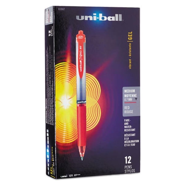Vertex UBC 0.7 mm Red Ink, Red & Metallic Barrel Signo Retractable Gel Pen - 1 Dozen VE3744678 - main